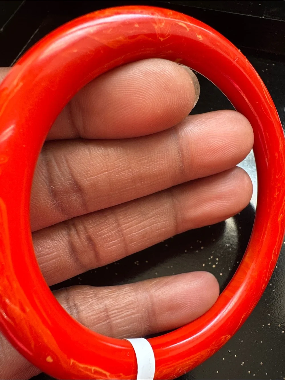 Red Orange Marbled Bakelite Cuff Bracelet